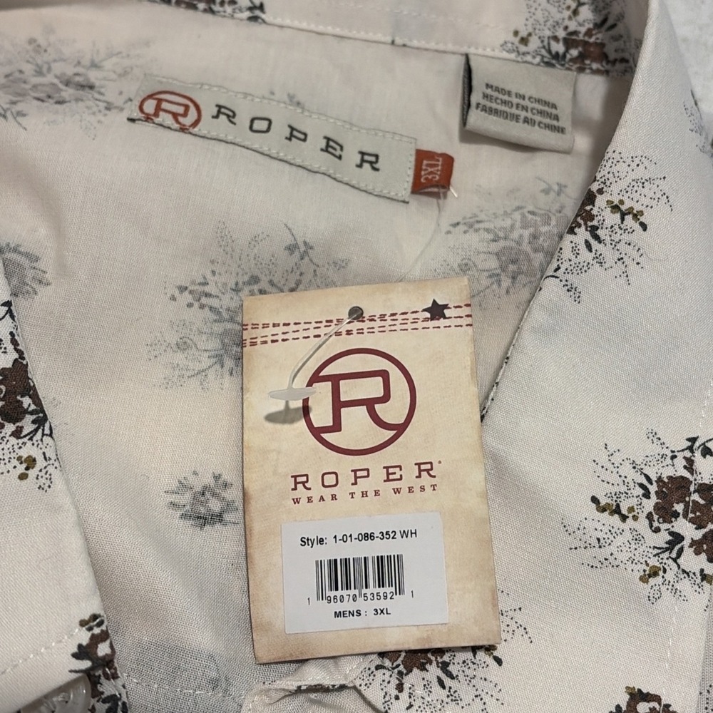 Roper Border Western Shirt Men's Beige Brown Botanical Design Cotton NWT 3XL - Picture 5 of 13